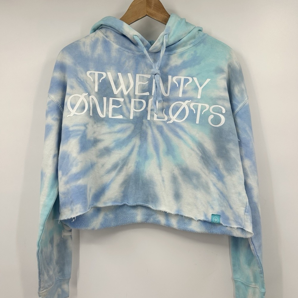 Twenty One Pilots Icy Tour 2022 Tie Dye Crop Hoodie Blue Women's S Band Merch